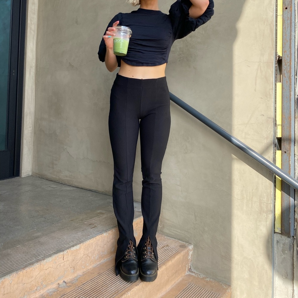 Zara Black Split-Hem High-Waist Pants